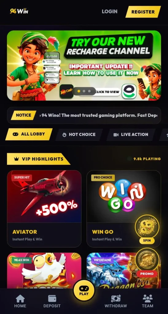 94Win Game APK is a lightweight Android gaming application that combines multiple game categories into a single platform.
